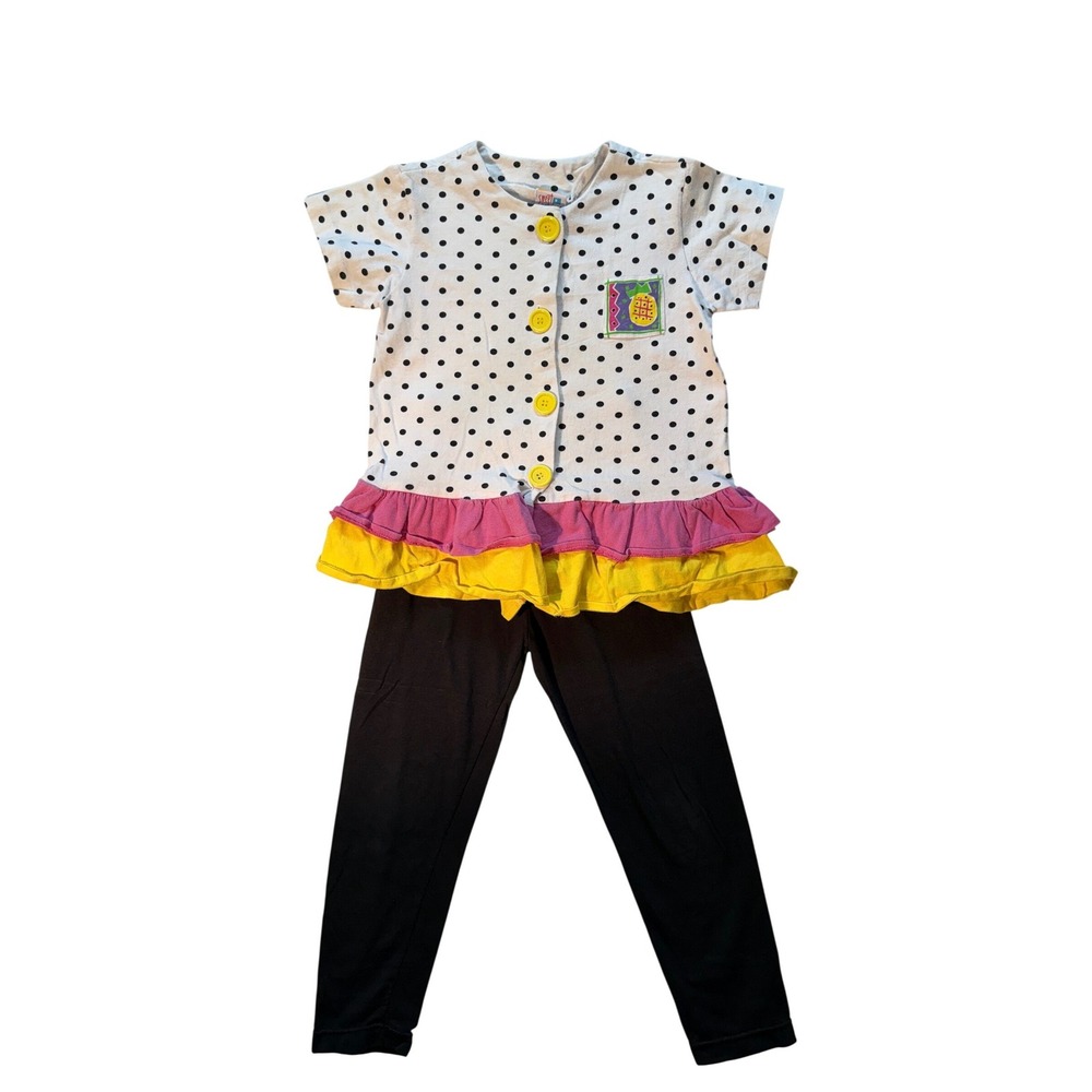 90's Sweet Potatoes Girls Vintage Polka Dot Ruffle Top Leggings Set Size 6‎ USA